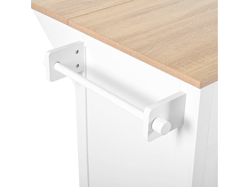 Îlot de cuisine 112x46.2x92.7 cm avec roulettes, plan de travail extensible, mdf, blanc et naturel - Conforama D