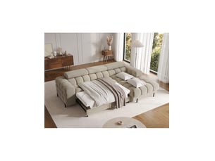 Canapé d'angle droit fixe <strong></strong> <strong></strong> 3 places Polyester beige avec coffre de rangement