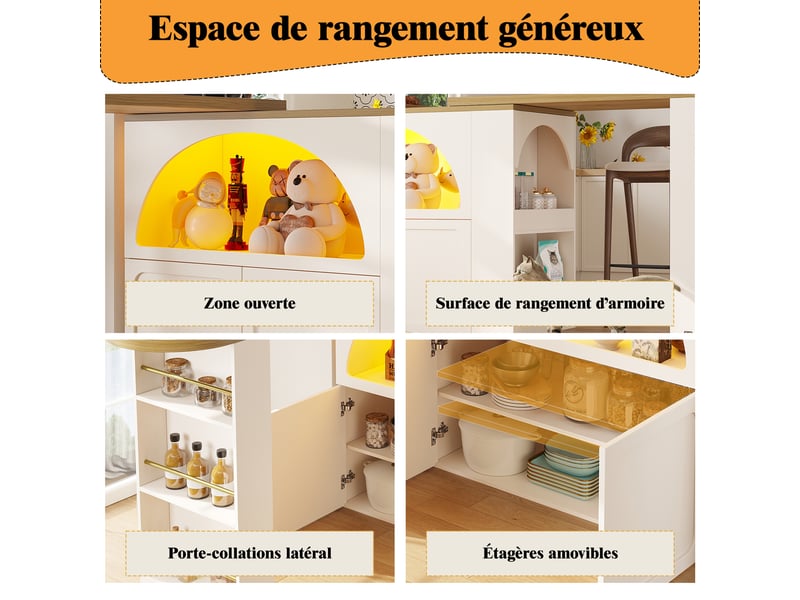  Meuble de cuisine muvano, table de bar extensible avec rangement, blanc, 135 à 205 cm  - Conforama E