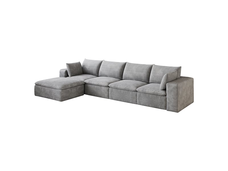  Canapé cloud modulable en velours côtelé gris foncé, 340 cm, coussins amovibles, sans montage  - Conforama E