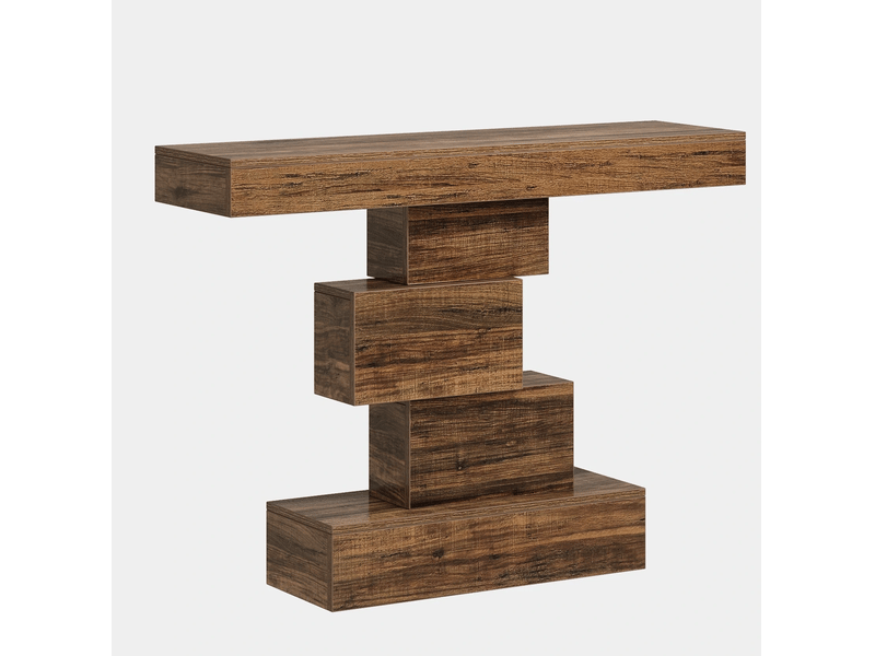  Table console avec base géométrique et structure de rangement, style rustique, pour entrée, 108 × 30 × 80 cm  - Conforama A
