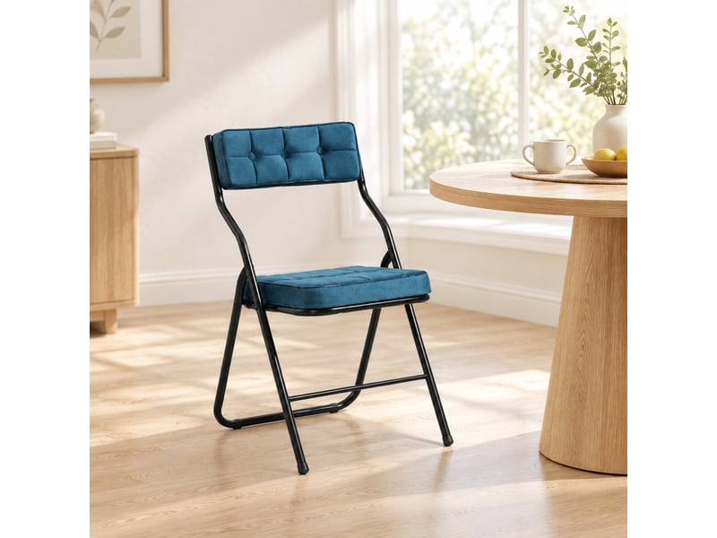  Lot de 2 chaises pliantes 47x46x80 cm, faciles à ranger, velours bleu, housse d'assise amovible, en acier  - Conforama B