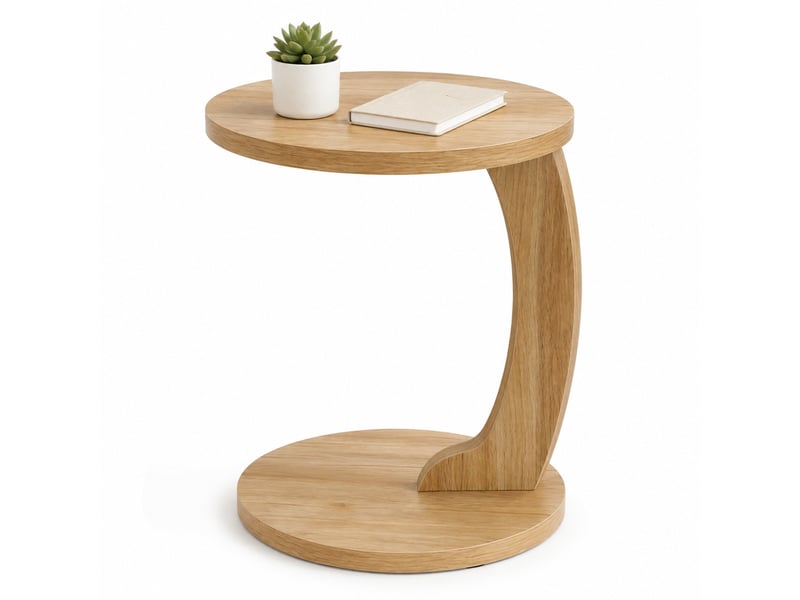  Table basse fixe ronde en forme de c avec plateau pour salon en mdf ø38×55 cm chêne clair  - Conforama A