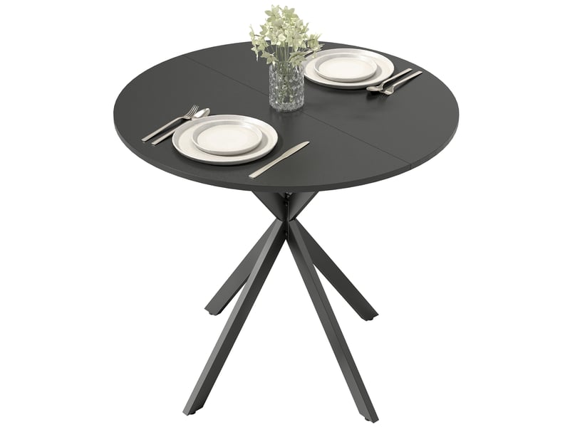  Table de cuisine ronde, 80 cm, plateau compact, panneaux de particules, métal, noire  - Conforama B