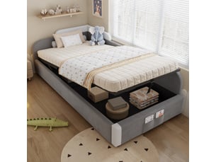 Lit coffre 90x200 cm <strong>MERAX</strong>  <strong>lit enfant gris</strong> coloris gris