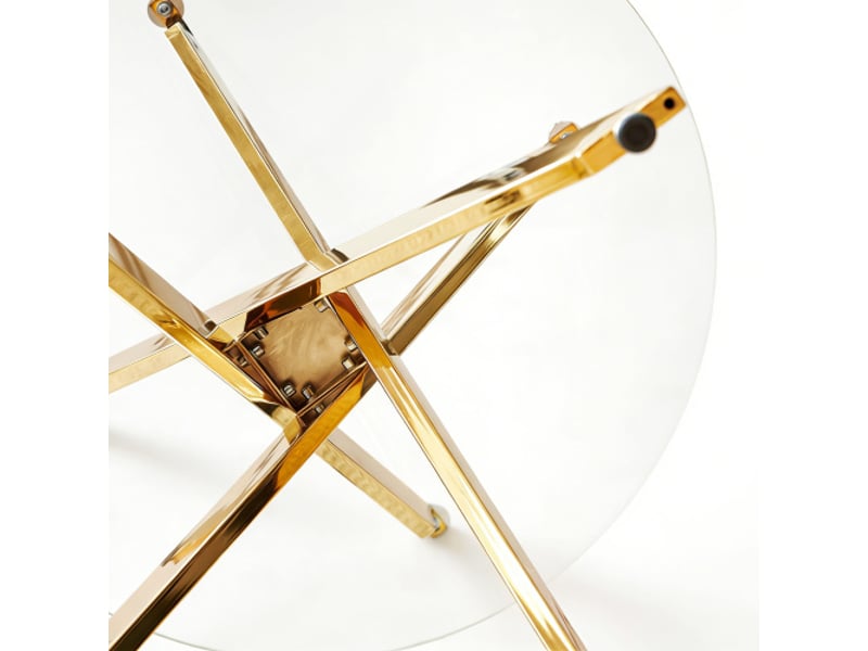  Table ronde en verre trempé – pieds métalliques croisés, table à manger gain de place 80×80×75 cm  - Conforama E