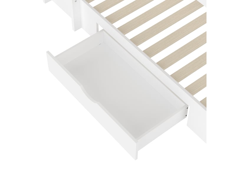  Lit superposé enfant 90 x 200 cm blanc, pin et mdf, deux couchages avec tiroir et étagères latérales  - Conforama E