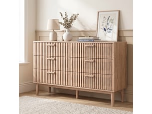 Commode 100, 6 tiroirs, buffet 100, commode chambre, design à lattes verticales, meuble de rangement, chêne clair