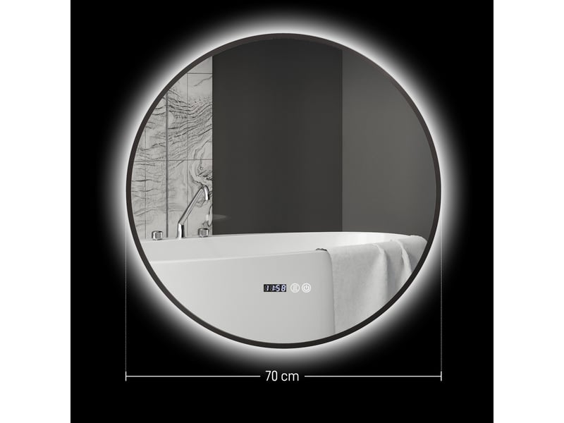  Miroir salle de bain rond led intensité variable anti-buée tactile noir, compatible maison  - Conforama B
