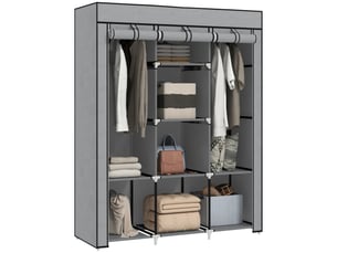 Armoire penderie multi-rangement - 8 étagères, 2 barres - non tissé gris clair