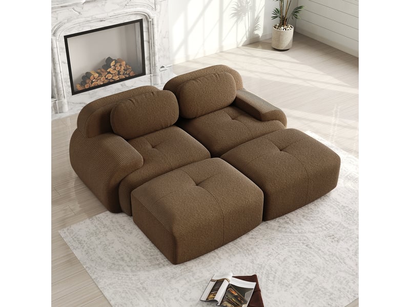  Canapé modulable, canapé 2 places, en velours tricoté, marron, sans structure, pour salon, mobilier pour espace de vie, chambre  - Conforama C