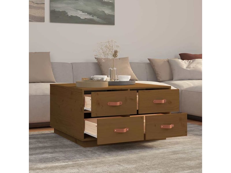  Table basse - table de salon - table à thé marron miel 80x80x45 cm bois massif de pin  - Conforama D