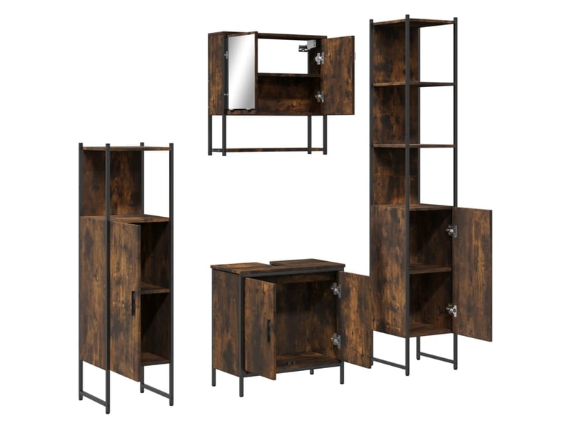 Ensemble de meubles de salle de bain 4 pcs chêne fumé bois cf63855 - Conforama D