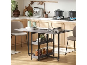 Table de salle à manger pliante,133,4x80x75 cm,2 étagères,mdf,grise