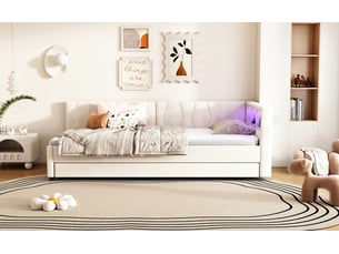Lit gigogne 90x190/200 cm OKWISH coloris beige