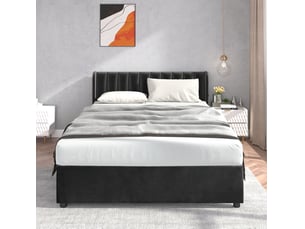 Lit 2 places 140 x 200 cm – noir – velours, sommier inclus, tête de lit et 2 tiroirs