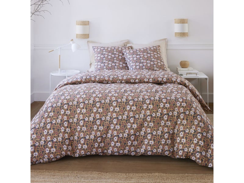 Parure housse de couette 240x220cm + 2 taies motif fleuri marron 100% gaze de coton - adige ADIGE - Conforama A