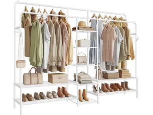 Portant à vêtements ouvert avec 7 étagères design contemporain pour entrée chambre 45 x 195 x 172,8 cm en acier blanc 12_0013034