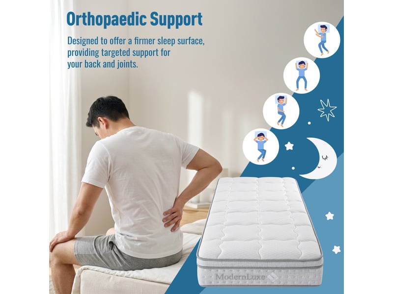  Matelas à ressorts ensachés 90x200 cm,fermeté h3,7 zones de confort,mousse froide,certifié oeko-tex,25 cm,livré roulé,blanc  - Conforama E