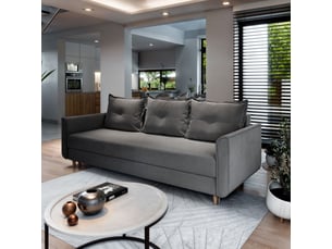 Canapé droit convertible <strong>MASSENO</strong> <strong></strong> 3 places Polyester gris avec coffre de rangement
