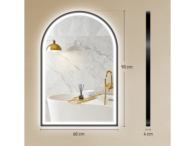  Miroir de salle de bain led arqué anti-buée tactile noir 60 x 4 x 90 cm  - Conforama C
