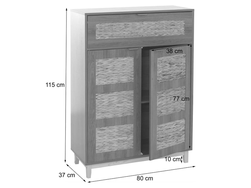 Commode hwc-p54, buffet haut, mdf mélaminé, façade en jonc d'eau, 115 x 80 x 35 cm - marron - Conforama C