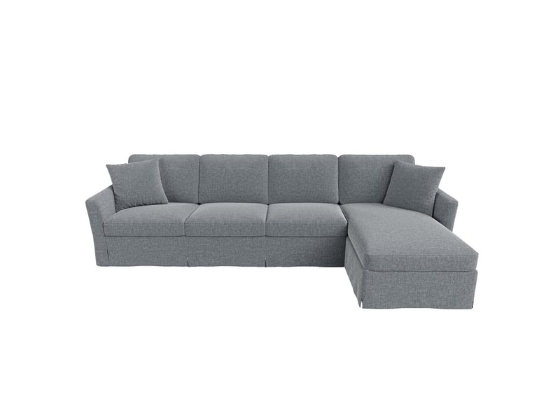 Canapé d'angle en l, 4 places, avec méridienne et coffre de rangement, housses amovibles/lavables coton-lin, gris, 274x128,5x83cm - Conforama A