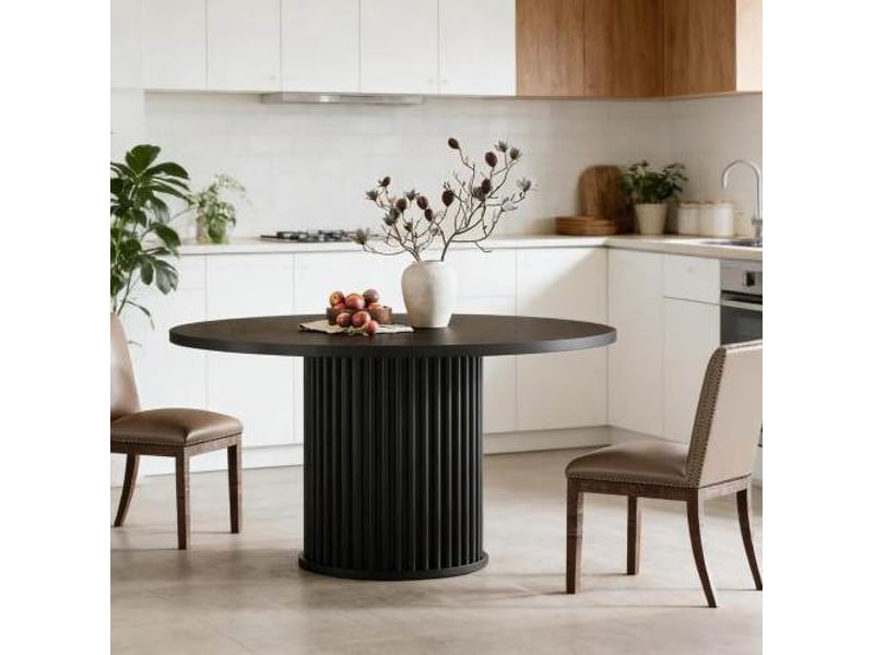  Table à manger ronde 6 places noire en mdf avec base métal  - Conforama B
