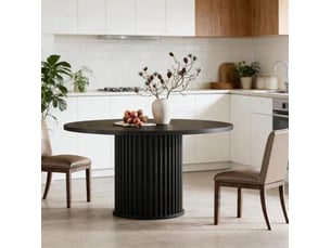 Table à manger ronde 6 places noire en mdf avec base métal