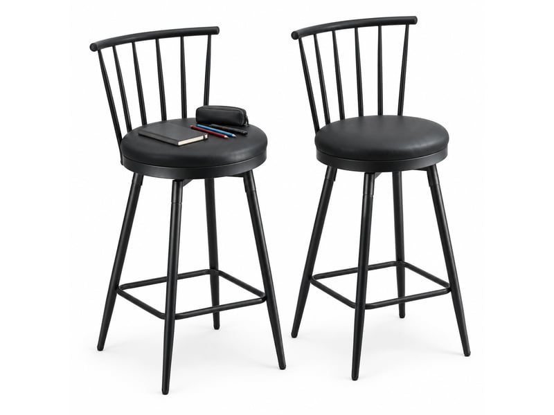  Lot de 2 tabourets de bar,39x39x96 cm,métal et similicuir,noir  - Conforama A