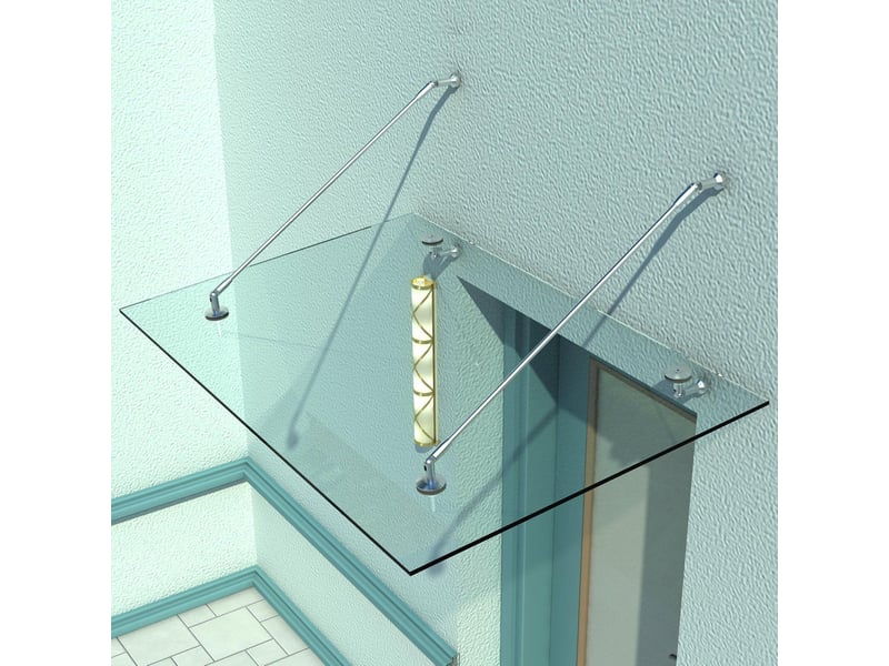  Auvent en verre, marquise de porte, verre trempé, acier inoxydable 304, verre clair, 150 x 90 cm  - Conforama C