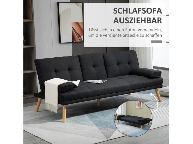 Canapé-lit 181 cm 3 places convertible avec table rabattable, porte-gobelets, polyester gris  - Conforama D