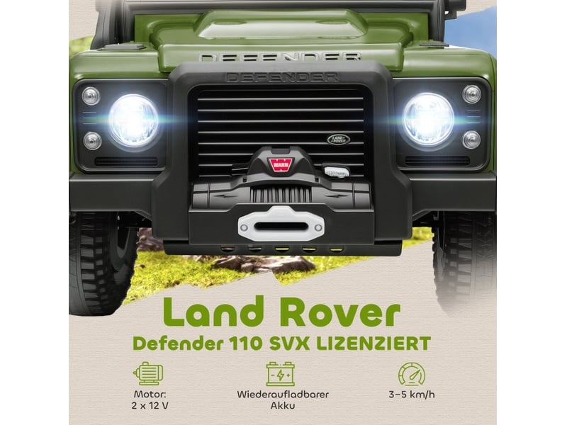  Voiture électrique enfant land rover defender 110 svx 115x61x61 cm 12 v verte  - Conforama E