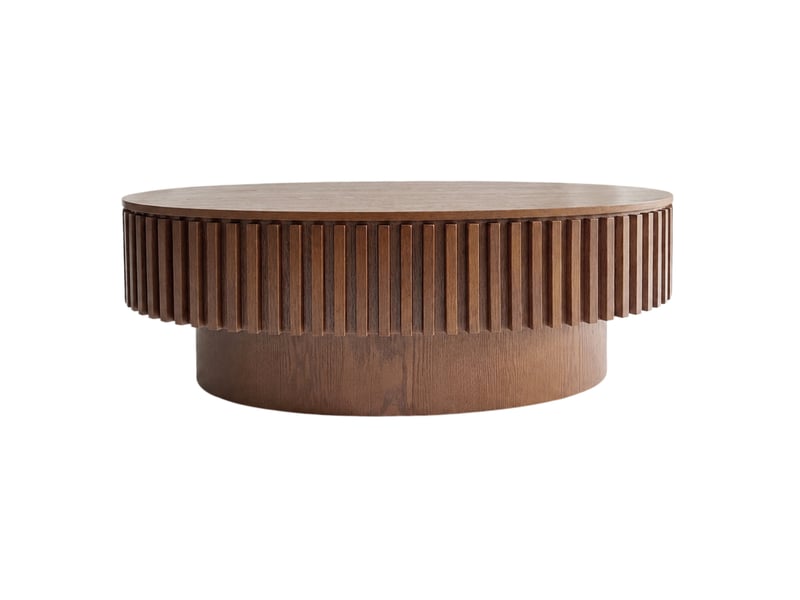  Table basse ovale 98x60x35 cm avec rangement caché, mdf, noyer foncé  - Conforama B