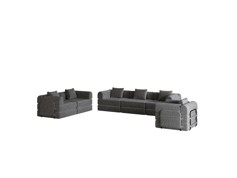  Canapé modulable convertible 6 places en tissu gris avec rangement d'accoudoir et structure acier – 2-en-1  - Conforama A