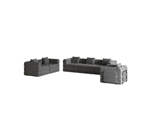 Canapé modulable convertible 6 places en tissu gris avec rangement d'accoudoir et structure acier – 2-en-1