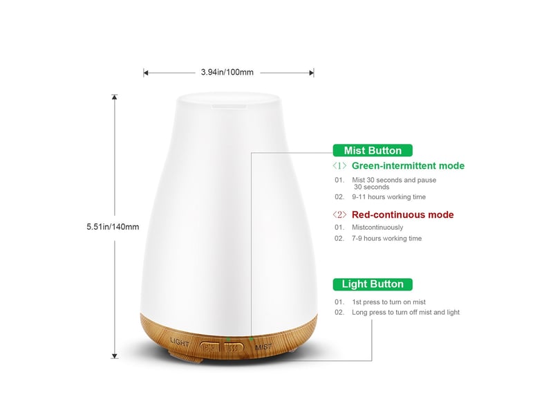  Diffuseur d'huiles essentielles 100ml – avec 7 lumières led  - Conforama B
