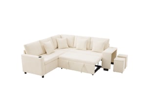 Canapé d'angle réversible convertible <strong></strong> <strong>Radiant Stride</strong> 3 places Tissu beige avec coffre de rangement