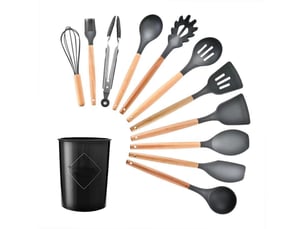 Ensemble de 11 ustensiles de cuisine en silicone, comprenant un seau de rangement; facile à nettoyer