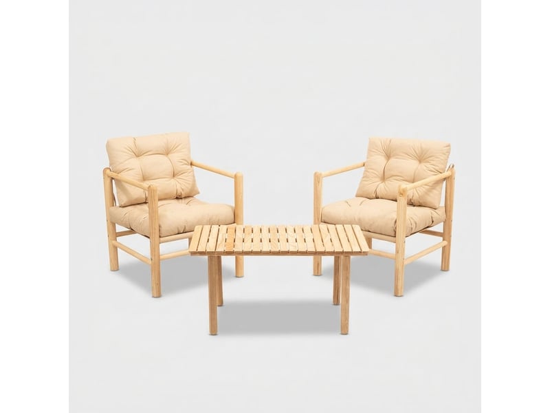 Ensemble salon de jardin en bois avec table basse elvar - crème - Conforama A