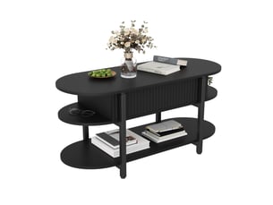 Table basse réglable en hauteur, plateau ovale, espace de rangement dissimulé, 106x50x45 cm,noir