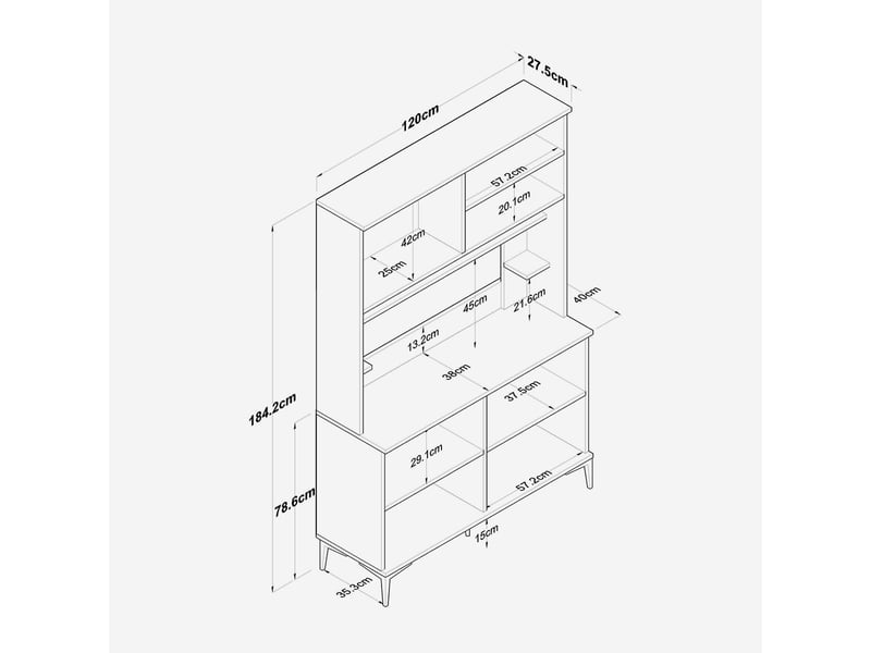  Buffet de cuisine multiusage avec étagères et portes metrica  - Conforama D