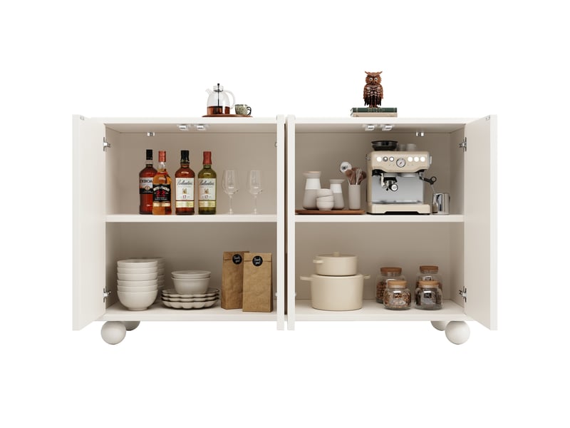  Meuble tv 120x35x71 cm blanc mdf et métal, rangement avec portes, étagère réglable et anti-basculement  - Conforama A