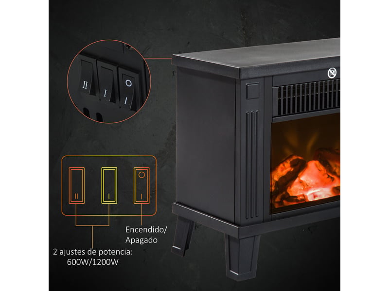  Cheminée électrique décorative avec effet flamme, 6001200 w, 13 à 18 m², noire  - Conforama W
