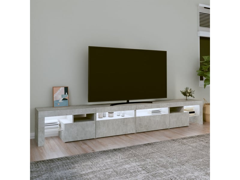  Meuble tv - banc tv - meuble de rangement avec lumières led gris béton 260x36,5x40 cm  - Conforama C