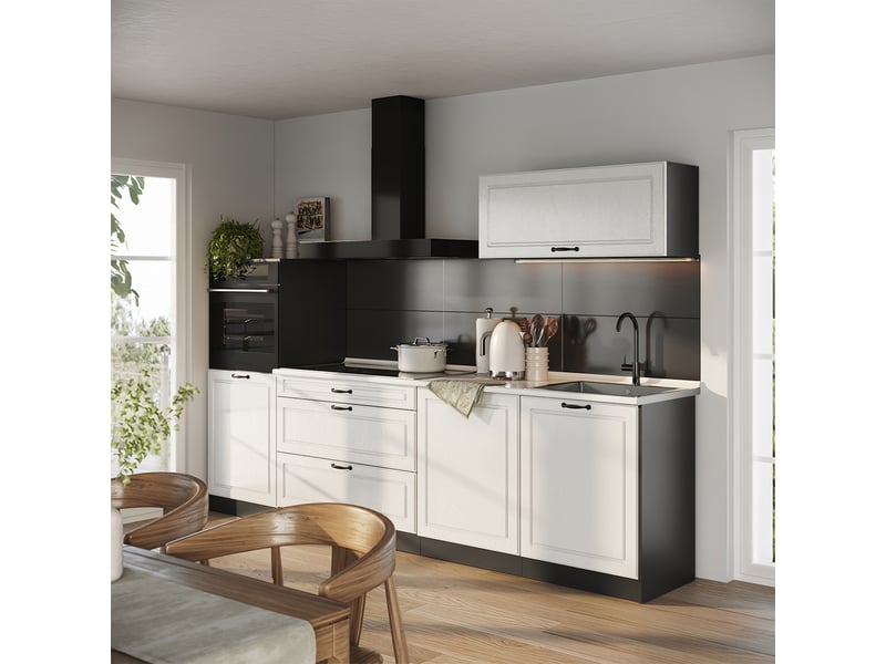  Vicco cuisine, blanc campagneanthracite, 280cm plan de travail marbre  - Conforama C