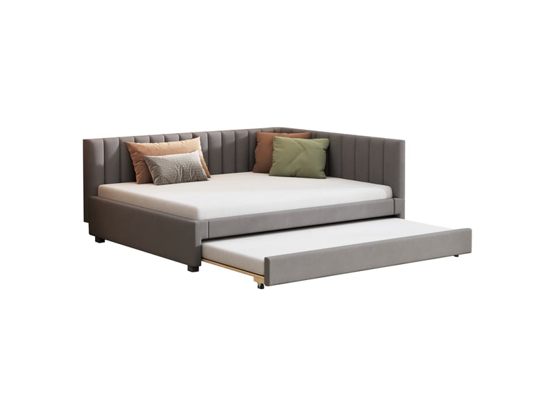  Canapé-lit capitonné 140*200 cm avec lit gigogne escamotable, velours gris, design convertible, sans matelas  - Conforama A