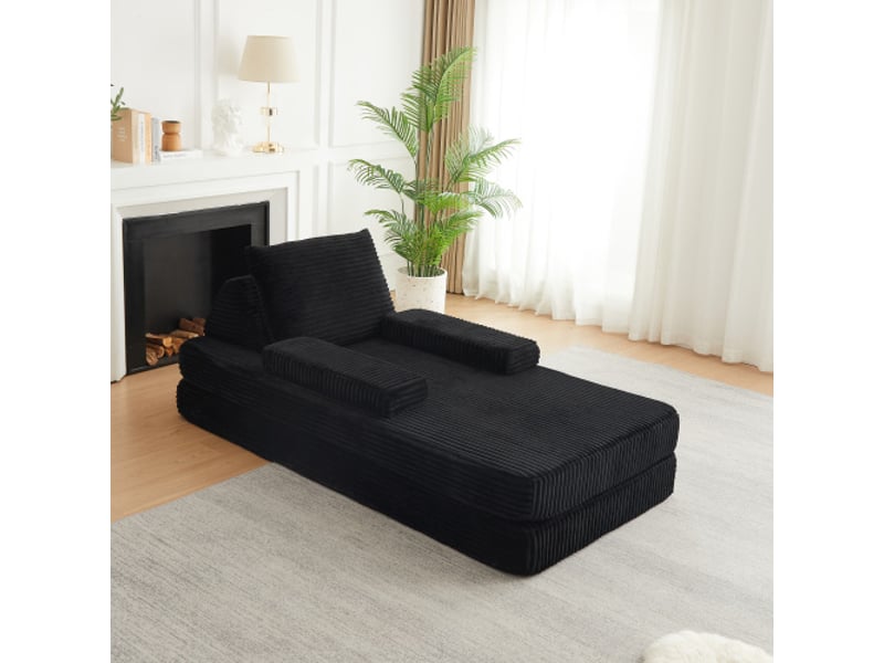  Canapé velours côtelé convertible 211 cm en lit – 2 dossiers triangulaires, 2 coussins, 2 accoudoirs amovibles  - Conforama B