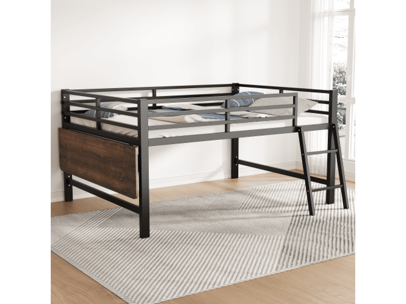  Lit mezzanine 140x200 cm coloris noir led métal lit enfant noir - Conforama E
