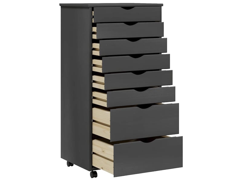  Armoire de rangement roulante avec tiroirs moss gris bois de pin solide shl1674  - Conforama C
